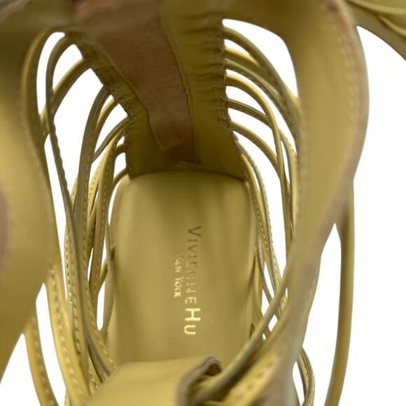 Vivienne Hu Studded Patent Leather Strappy Gladiator Sandals Lemon Yellow Sz 10 - Picture 7 of 11